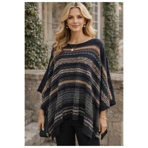 J. Jill Women's Fair Isle Poncho Sweater Shawl Sz OS Cotton Blend Transitional